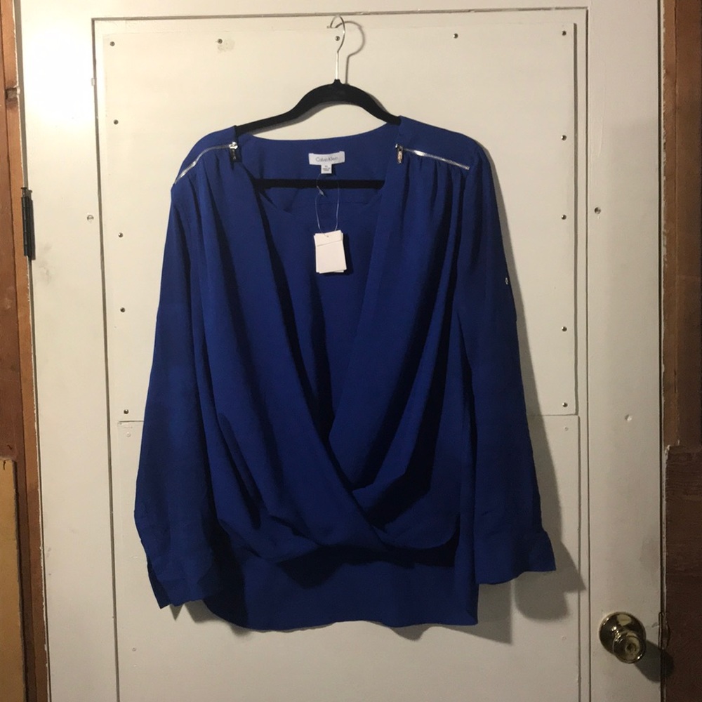 royal blue embellished log sleeve blouse